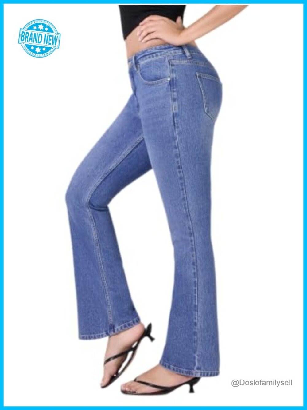 Mid Rise Flare Jeans Curvy Fit 5-Pocket Stretch Denim